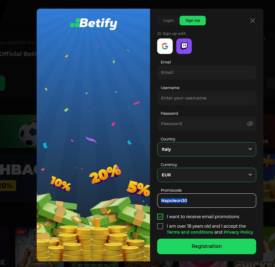 Screenshot Betify - Bonus Sans Dépôt 30 Tours Gratuits avec code NAPOLEON30