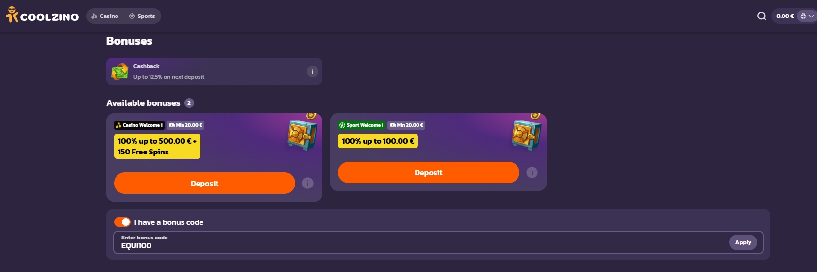 Screenshot CoolZino - Bonus Sans Dépôt 100 Tours Gratuits avec code EQUI100