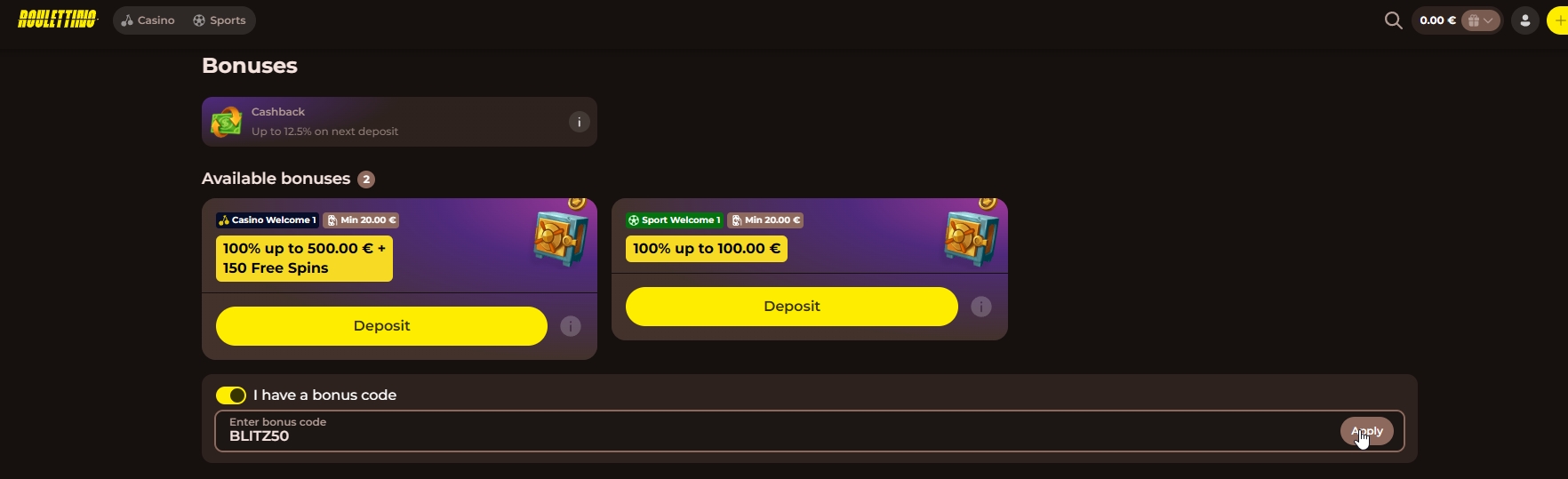 Screenshot Roulettino - Bonus Sans Dépôt 50 Tours Gratuits avec code EQUI50