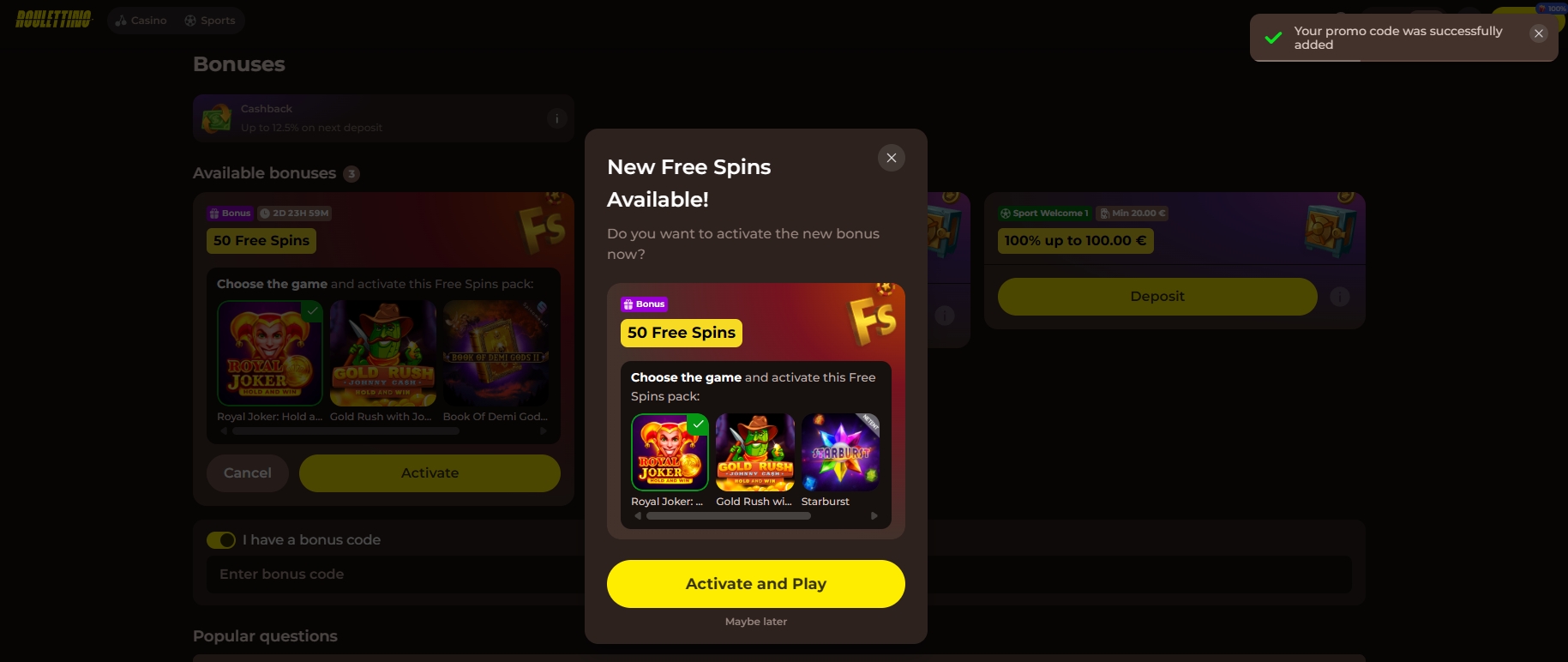 Screenshot Roulettino - Choix des jeux 50 Tours Gratuits