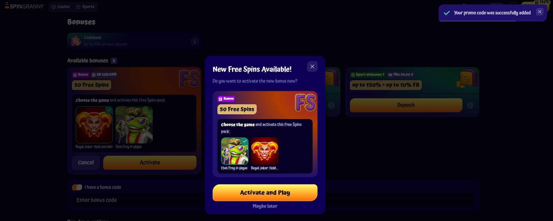 Screenshot Spingranny - Choix des jeux 50 Tours Gratuits